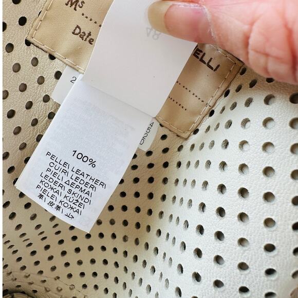 NWT Brunello Cucinelli Tan Cream Laser Cut 100% Leather Bomber Jacket 48 / XL - Picture 14 of 16